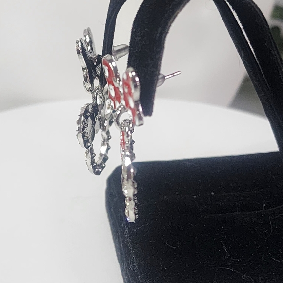 Silver and Red Bow Mouse Earrings - Picture 3 of 7